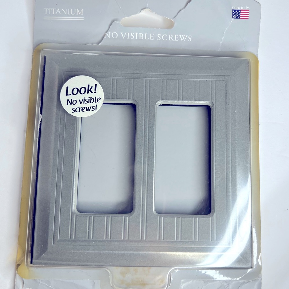 SOLD1 wall Light Double Switch Plate, No screws showing, Gray/ Silver Wall Plate